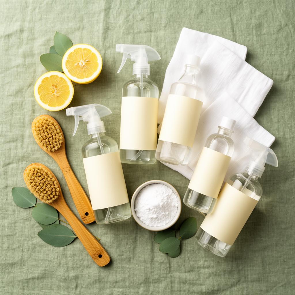 Eco-friendly cleaning supplies flat lay